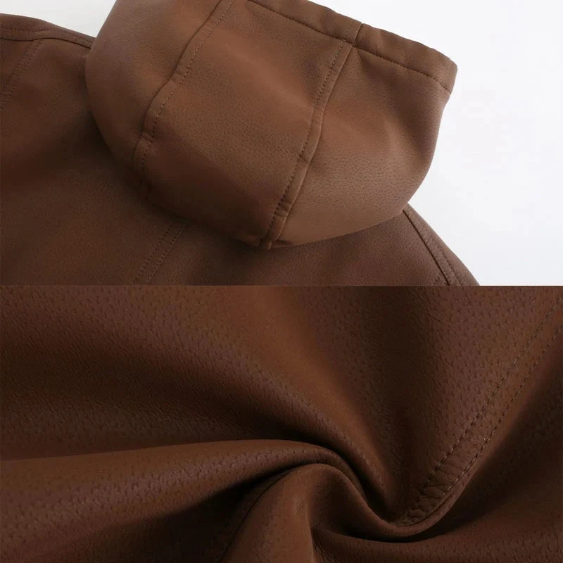 Herren Vegan Lederjacke mit Kapuze