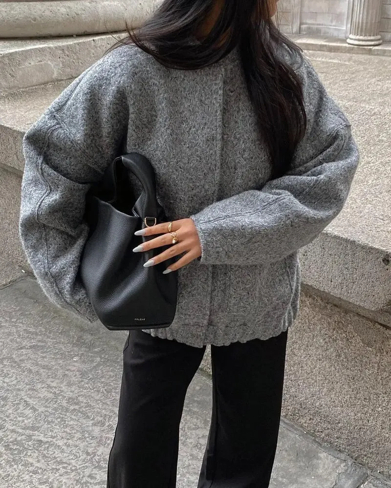 Übergroße Tweed Bomberjacke
