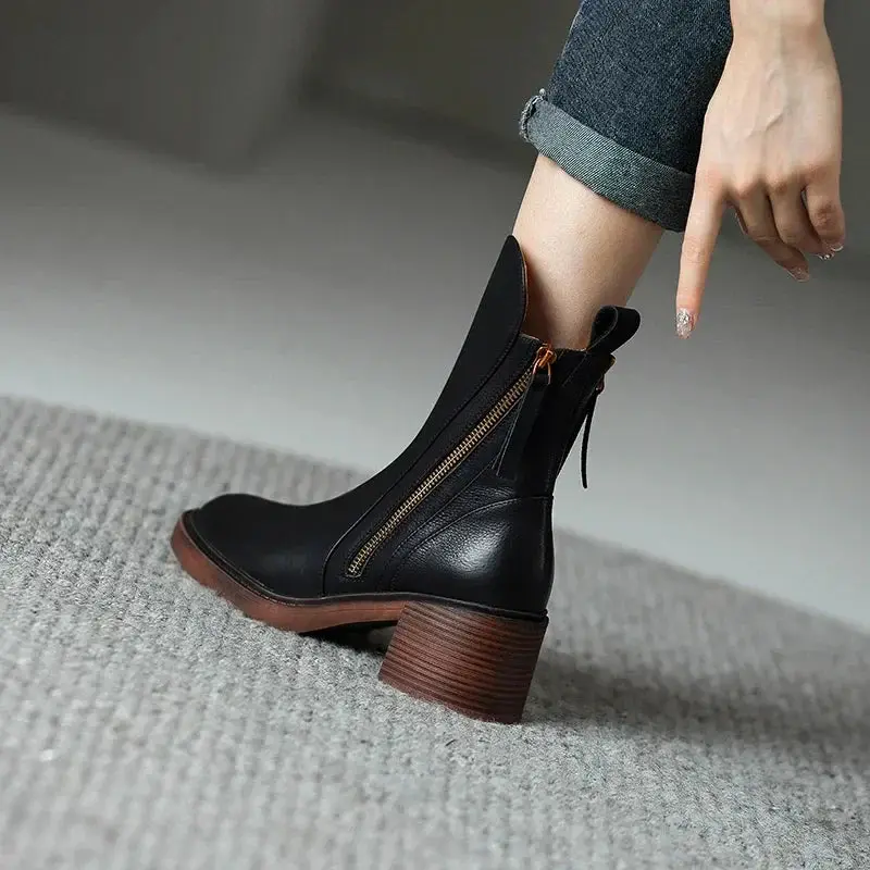 Elegante Damen Lederstiefeletten