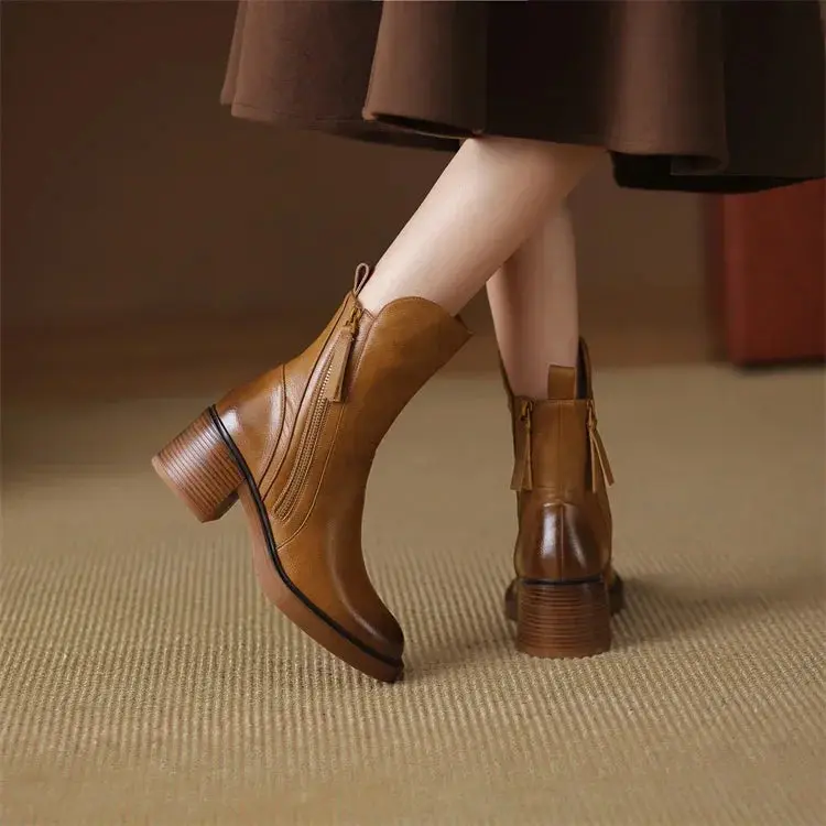 Elegante Damen Lederstiefeletten
