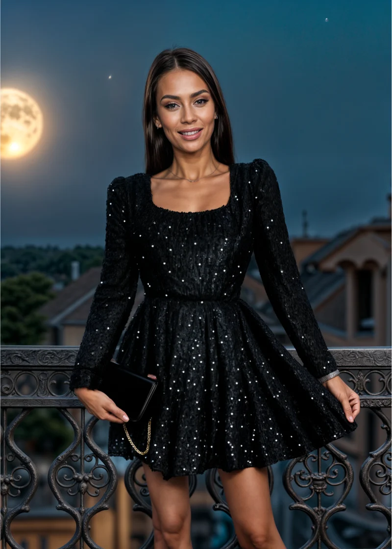 Skylar | Schwarzes Pailletten-Minikleid
