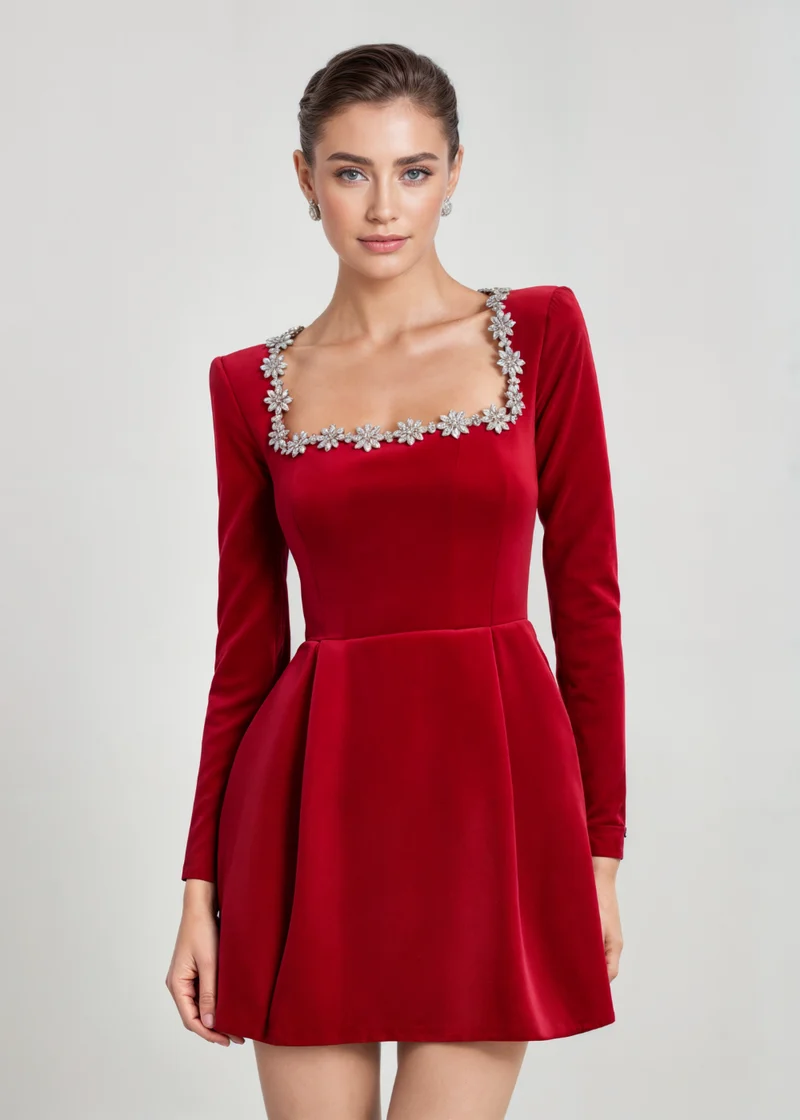 Violett | Samt-Minikleid