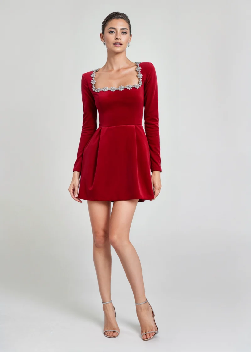 Violett | Samt-Minikleid
