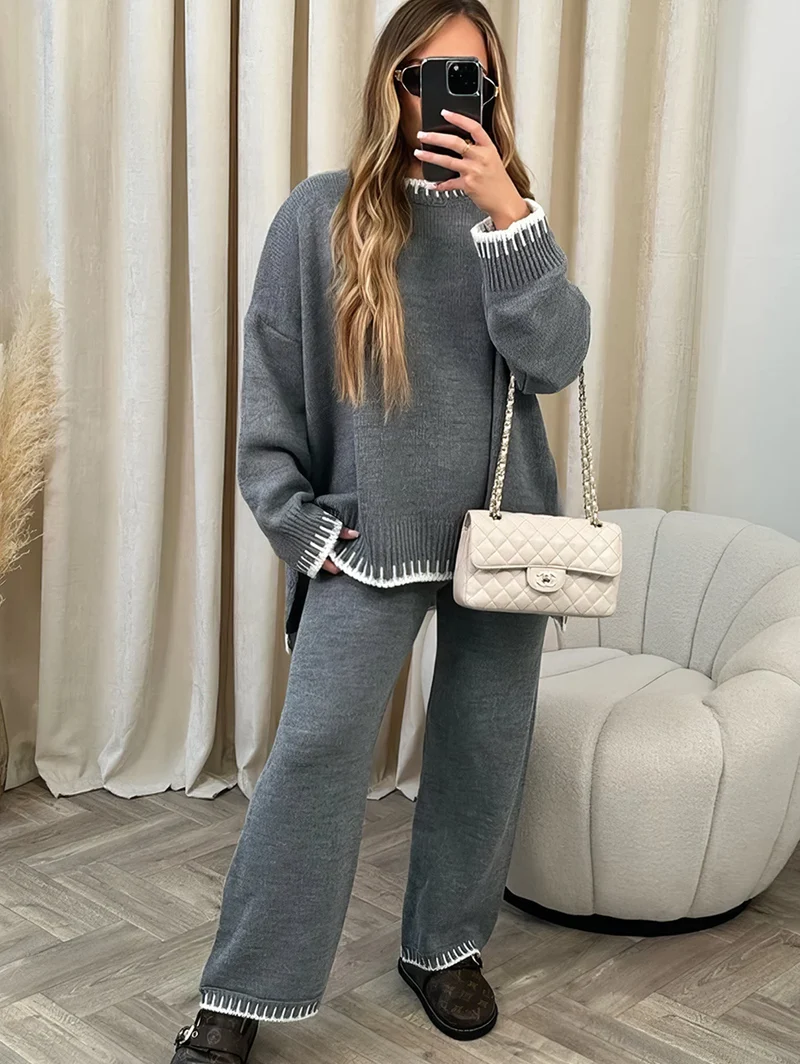 LUCY | Strick-Loungewear-Set mit kontrastierenden Details