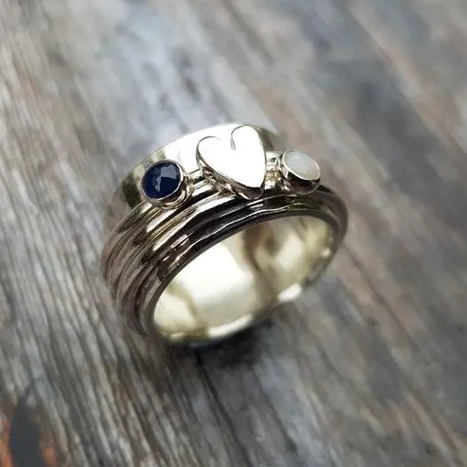 Vintage Silber Herz Ring mit Kristallen
