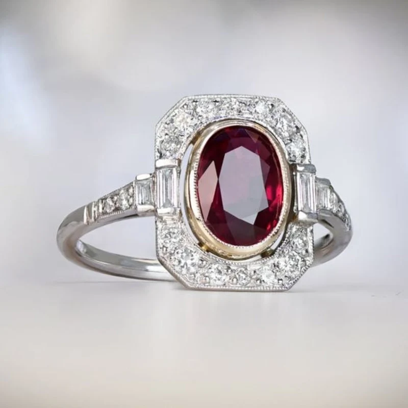 Vintage Rot Zirkonia Silber Ring