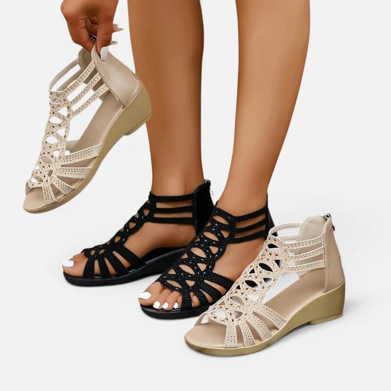 Orthopädische Sandalen Keilabsatz Offene Zehen Cut Out Design