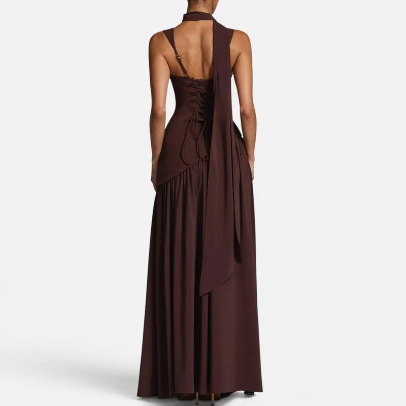 Maxikleid Ärmellos Schlitz Quadratischer Ausschnitt