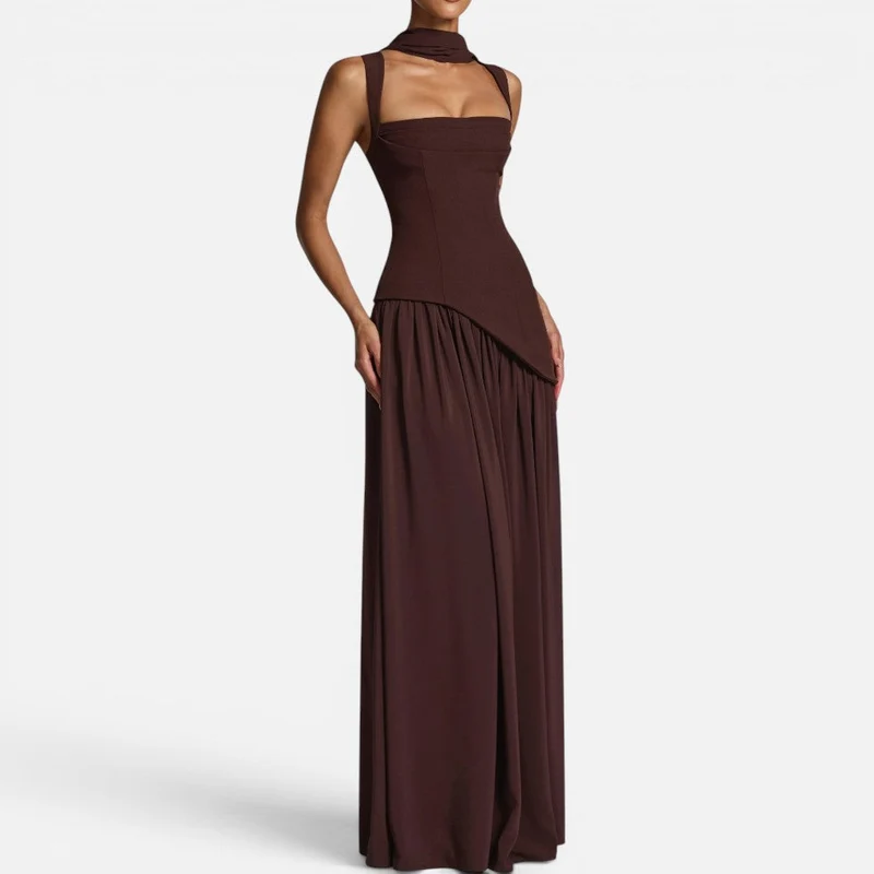 Maxikleid Ärmellos Schlitz Quadratischer Ausschnitt