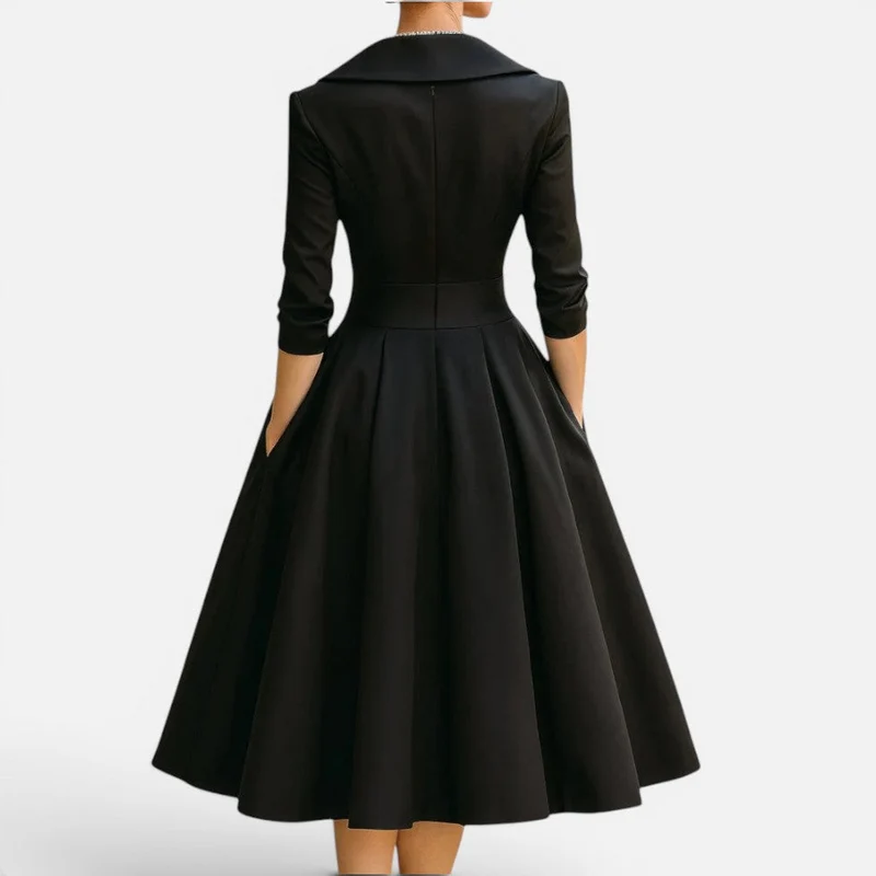 Midikleid Wickeloptik Dreiviertelarm V Ausschnitt