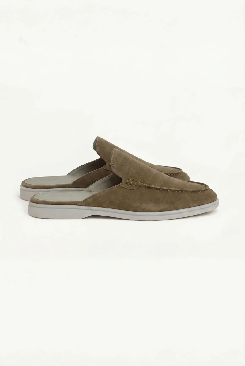 Olive Green Suede Yacht Mule