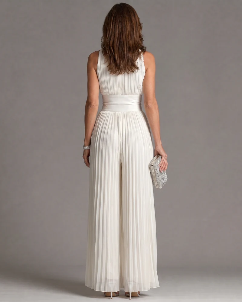 Anna | Plissierter Halter-Neck Weitbeiniger Jumpsuit