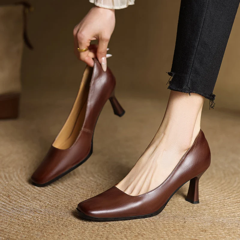 Elviera Quadratische Lederpumps