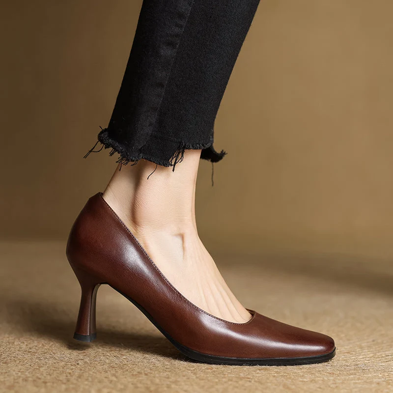 Elviera Quadratische Lederpumps