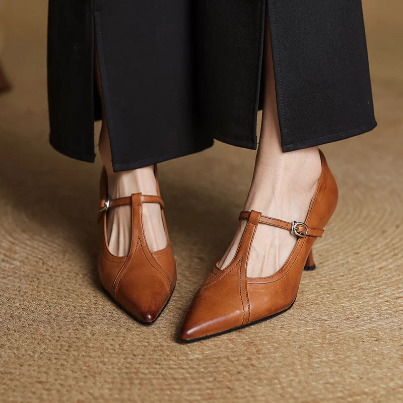 Aveline Leder T-Riemen Pumps