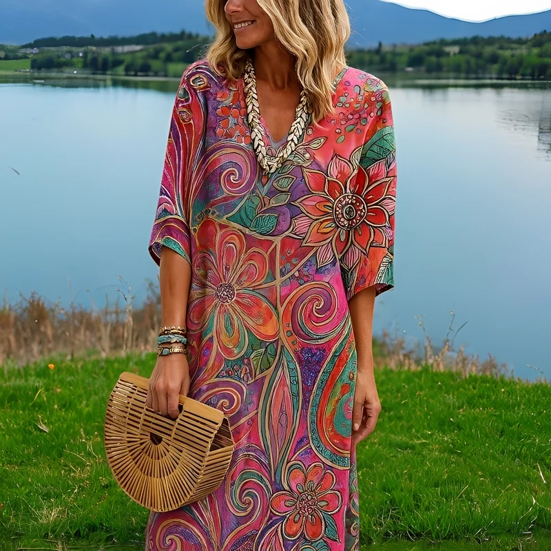 Amara - Kleid in kräftigen Farben mit Blumenmuster