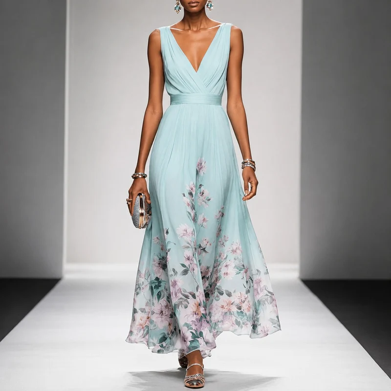 Tanisha - Langes Kleid mit Blütenmuster