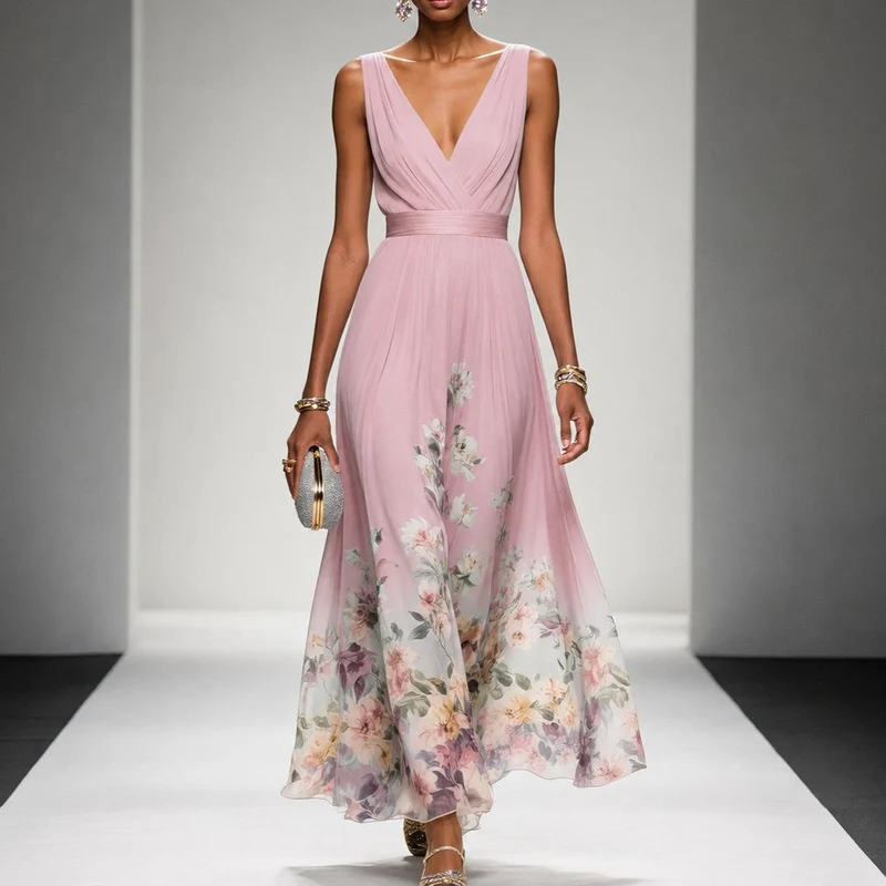 Tanisha - Langes Kleid mit Blütenmuster