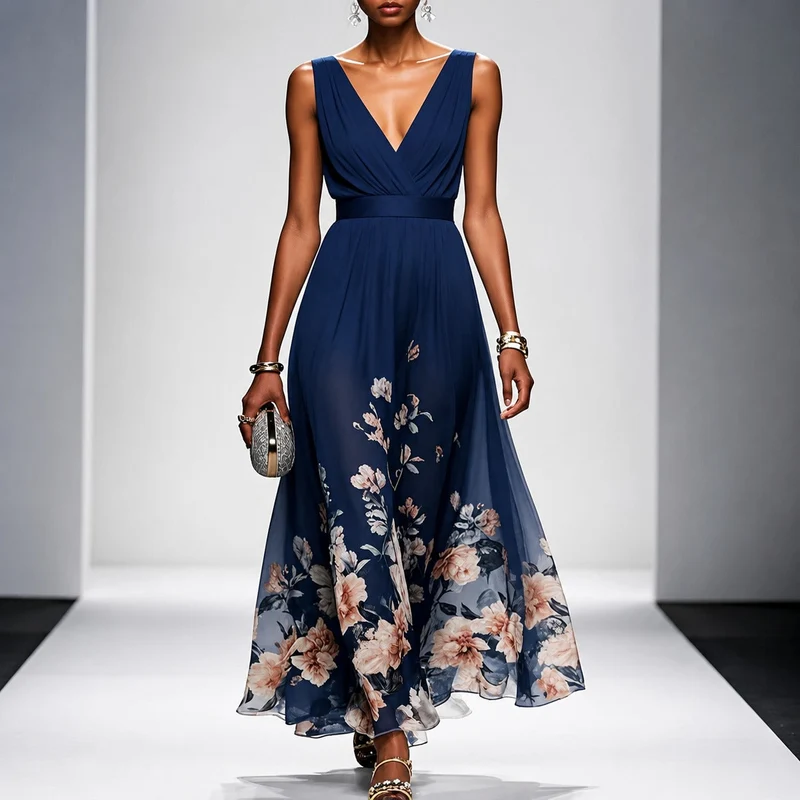 Tanisha - Langes Kleid mit Blütenmuster