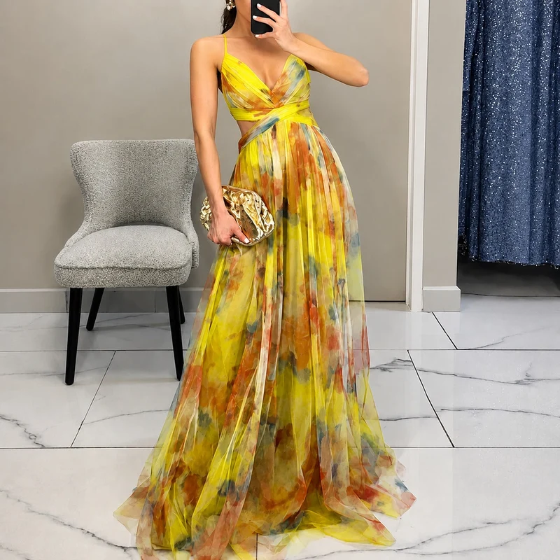 Michelle - Langes Kleid mit Blumenmuster