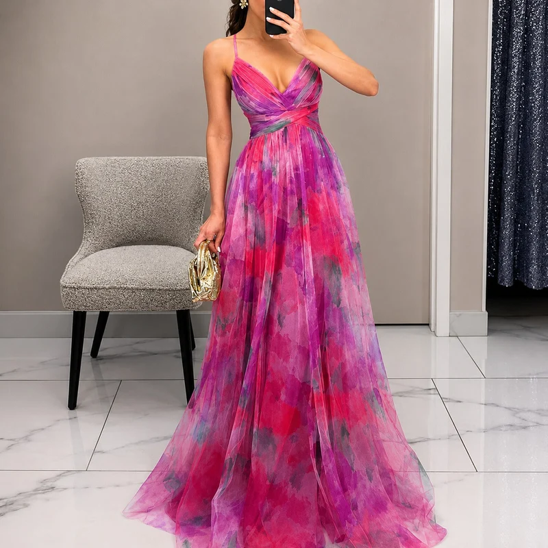 Michelle - Langes Kleid mit Blumenmuster