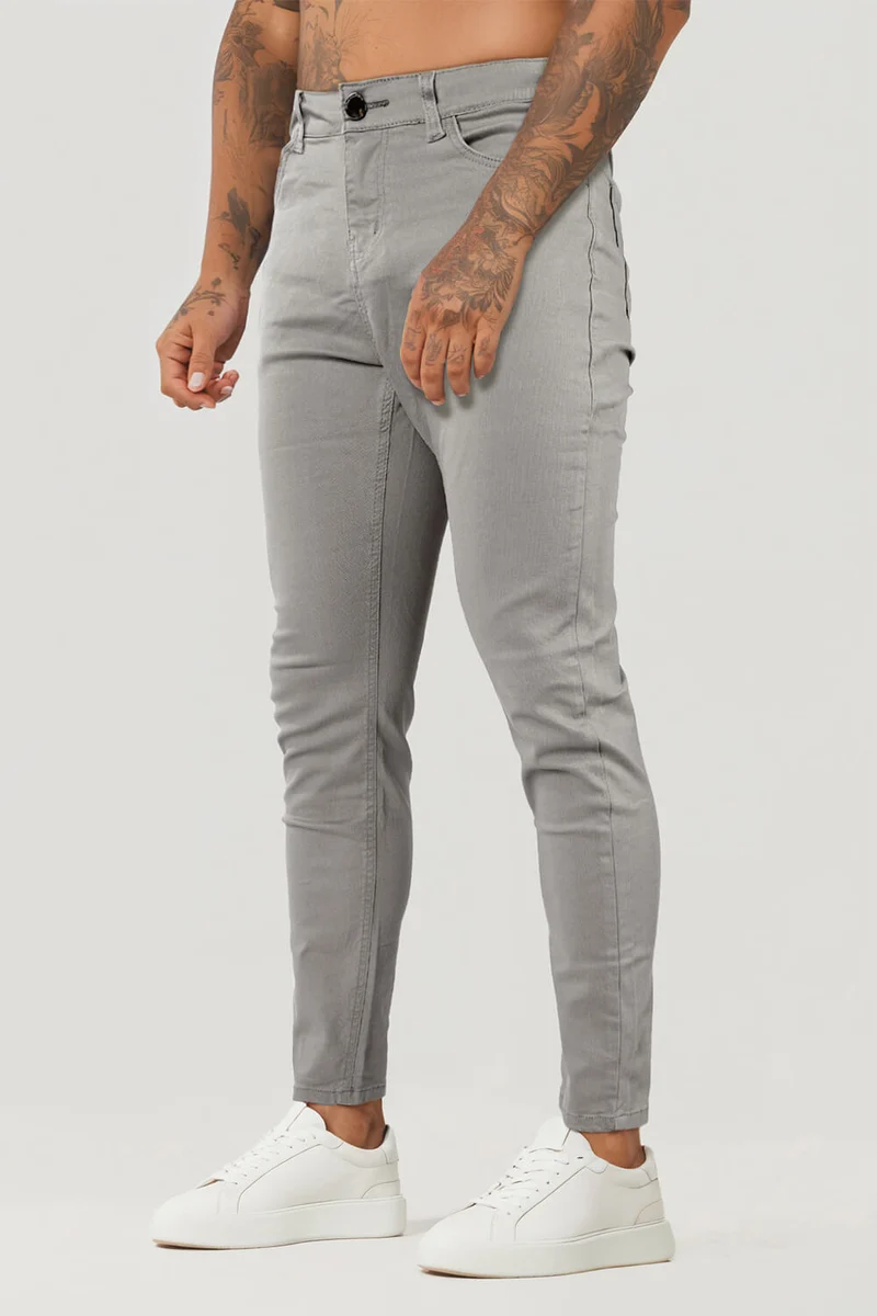 Hellgraue Schmale Herren Stretch Jeans