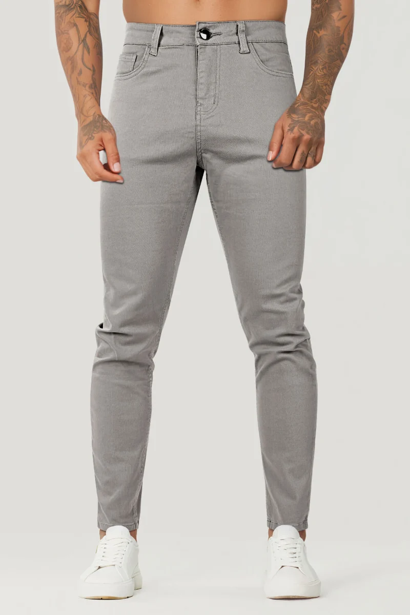 Hellgraue Schmale Herren Stretch Jeans