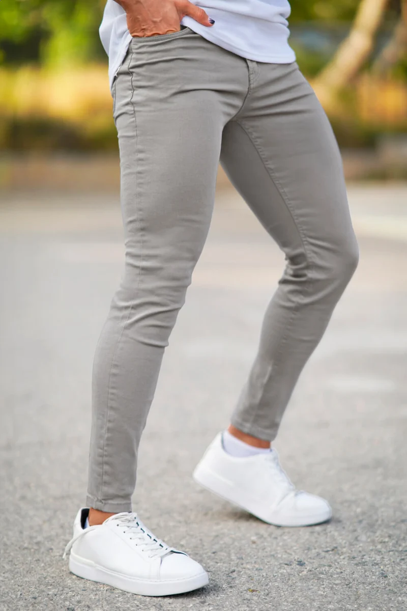 Hellgraue Schmale Herren Stretch Jeans