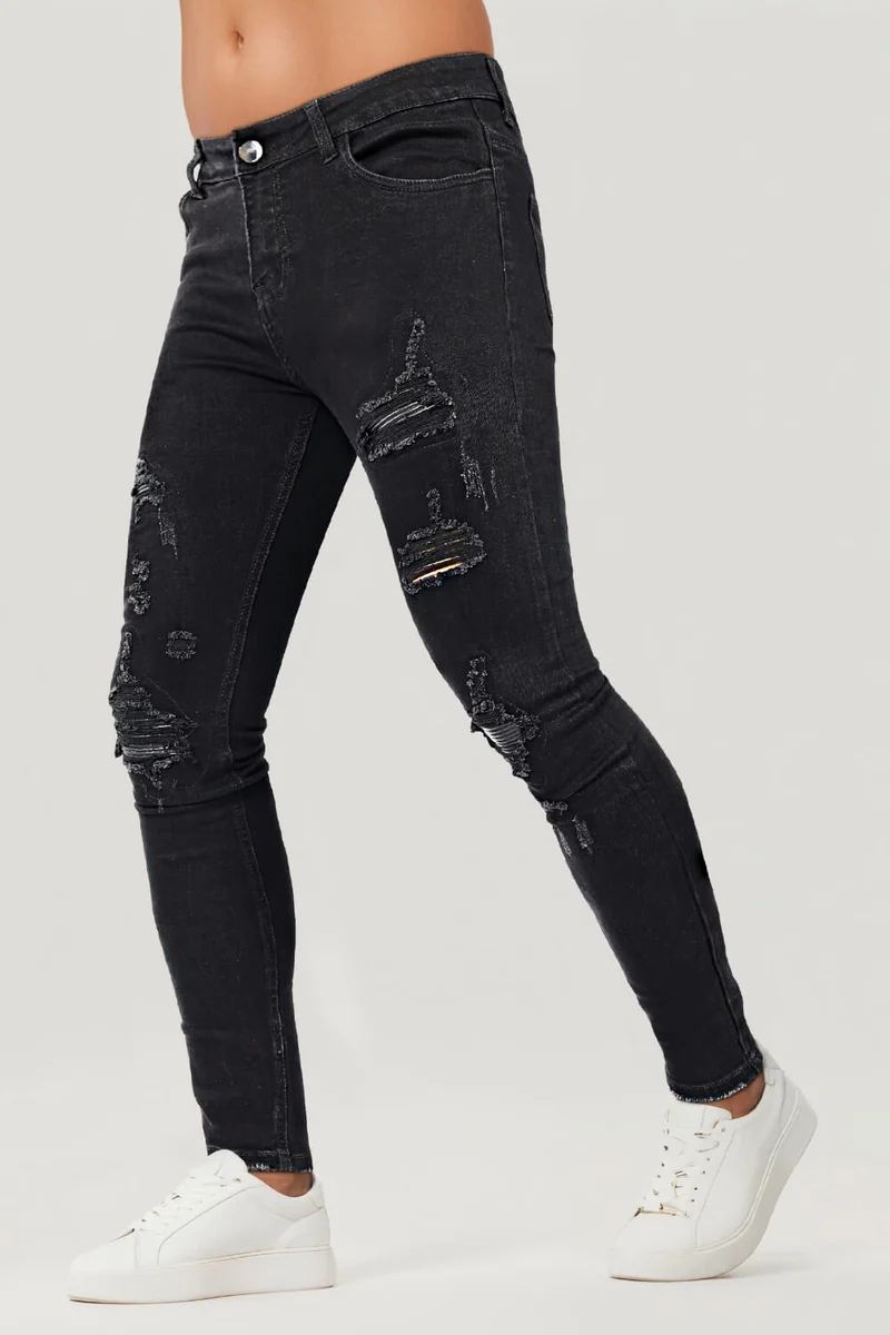 Schwarze Zerrissene Herren Skinny Jeans