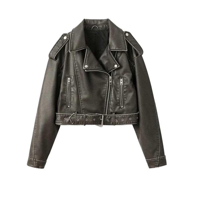 Klassische Cropped Biker Lederjacke
