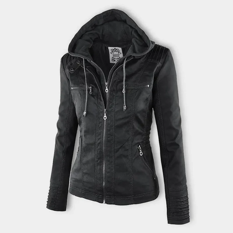Biker-Lederjacke mit Kapuze