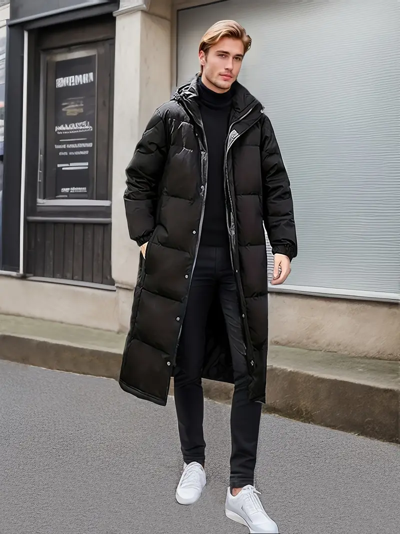 Lange Wattierte Steppjacke mit Kapuze