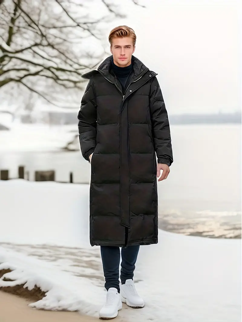 Lange Wattierte Steppjacke mit Kapuze