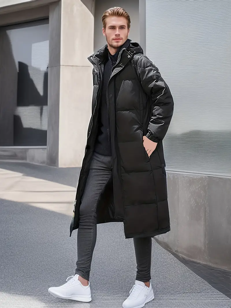 Lange Wattierte Steppjacke mit Kapuze