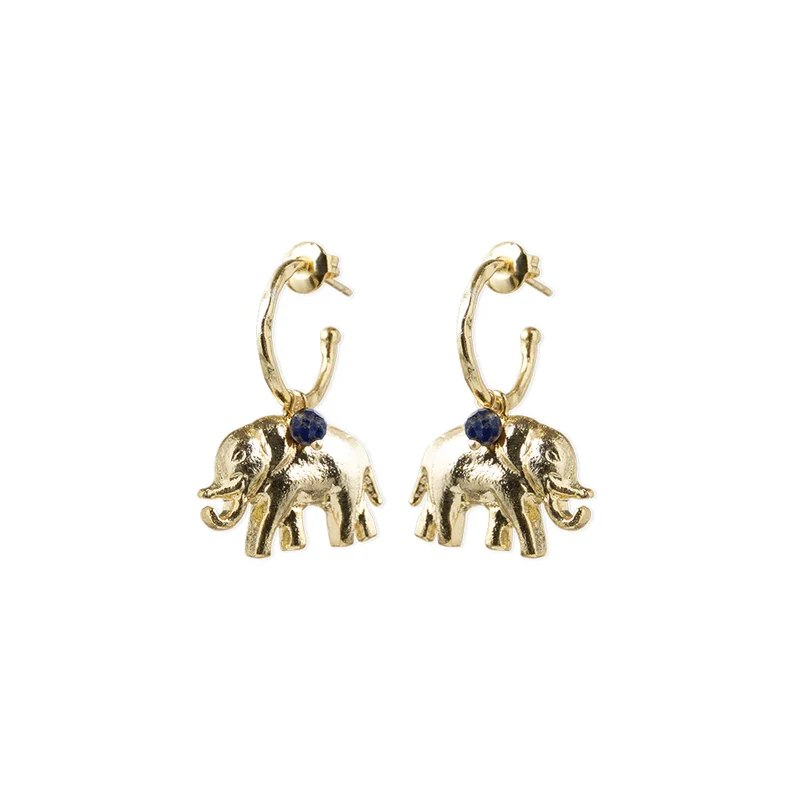 Pozlacené náušnice Rebel Elephant – Lapis Lazuli