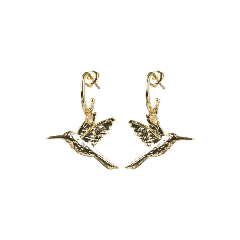 Pozlacené náušnice Rebel Hummingbird – Citrine