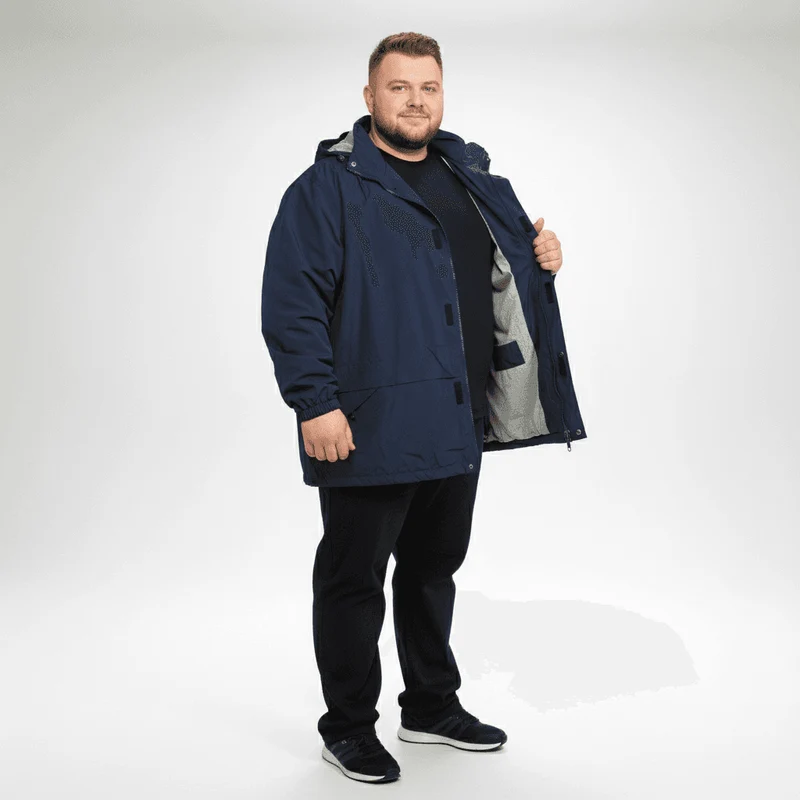 BigTiger Regenjacke Herren Übergröße 3XL-12XL Schwarz Blau gefüttert