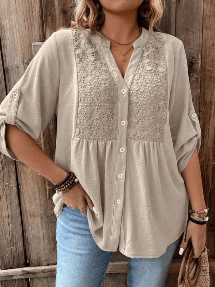 Heather™ - Bluse mit V-Ausschnitt und Knöpfen