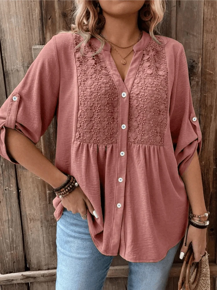 Heather™ - Bluse mit V-Ausschnitt und Knöpfen