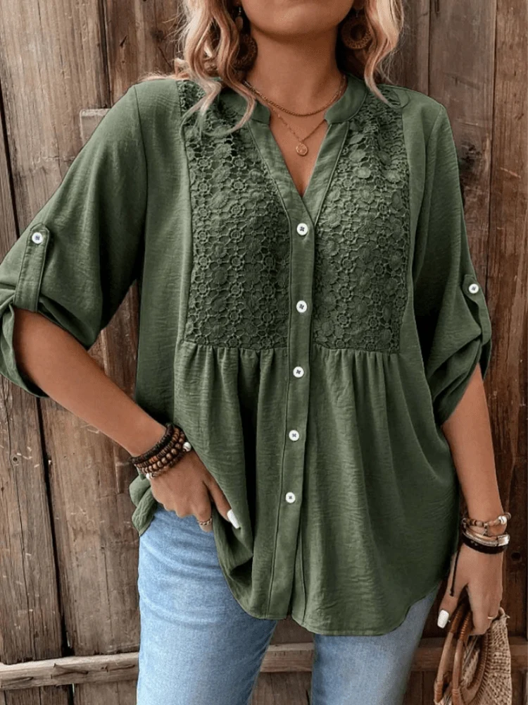 Heather™ - Bluse mit V-Ausschnitt und Knöpfen
