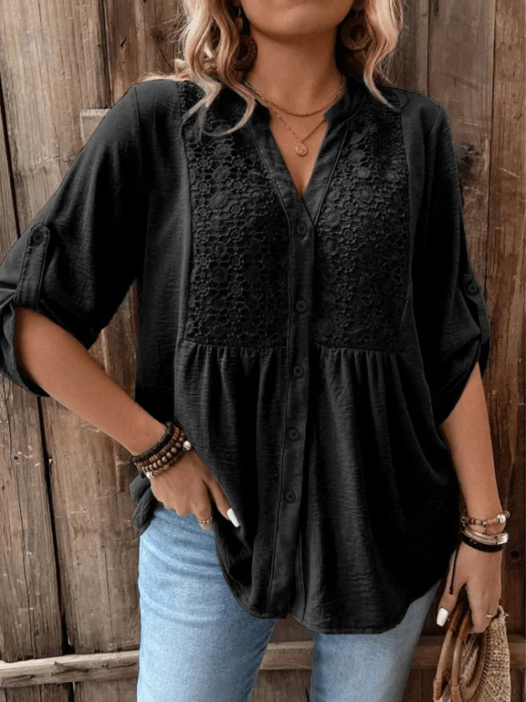Heather™ - Bluse mit V-Ausschnitt und Knöpfen