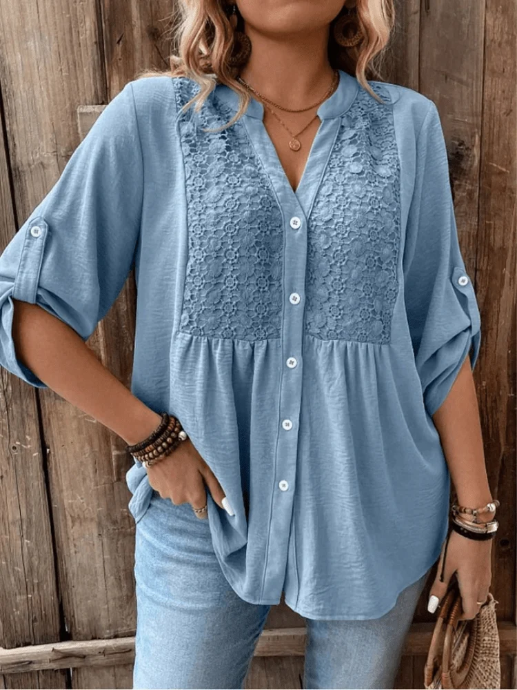 Heather™ - Bluse mit V-Ausschnitt und Knöpfen