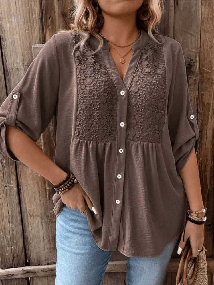 Heather™ - Bluse mit V-Ausschnitt und Knöpfen