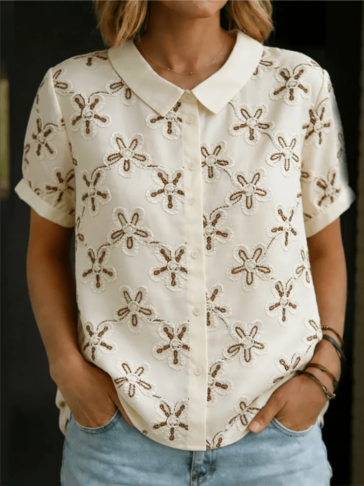 Amy – Bluse mit Kragen und Blumen