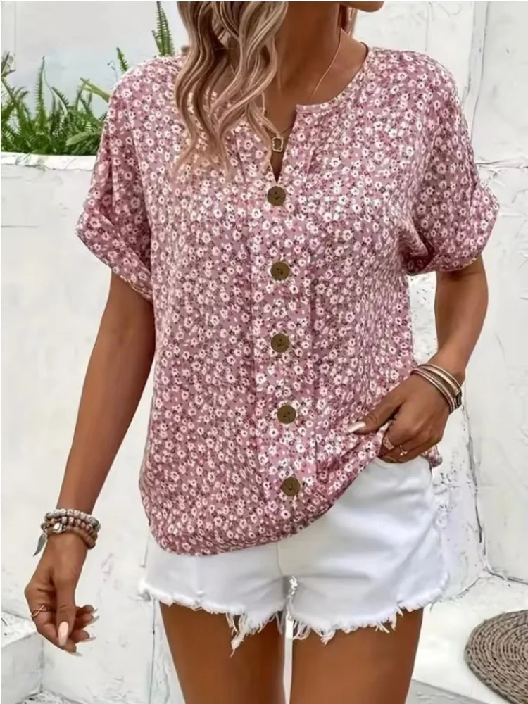 Brenda™ - Blumen-Button-Front-Top