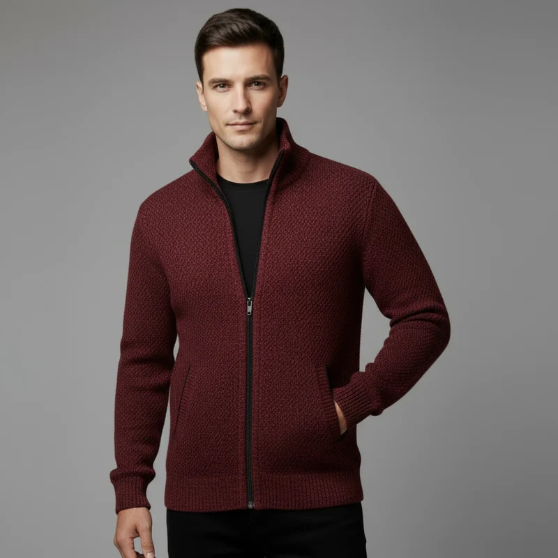 Wolfgang | Herren Bequem Fleece Strickjacke