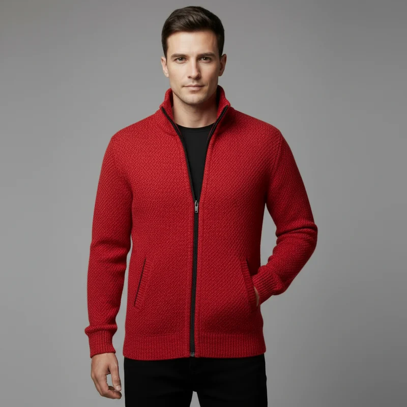 Wolfgang | Herren Bequem Fleece Strickjacke