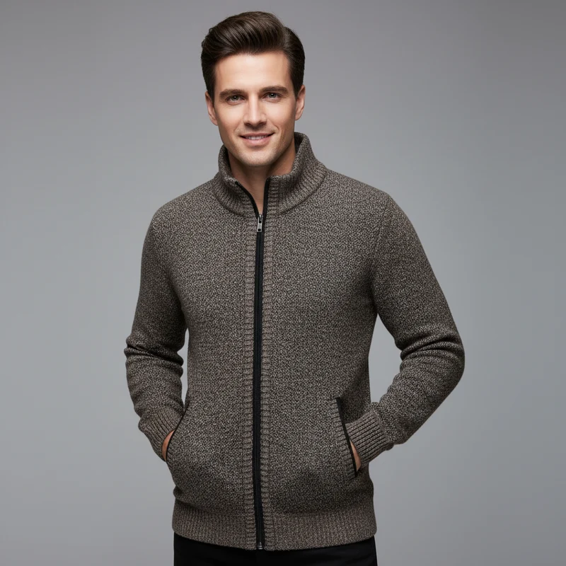 Wolfgang | Herren Bequem Fleece Strickjacke
