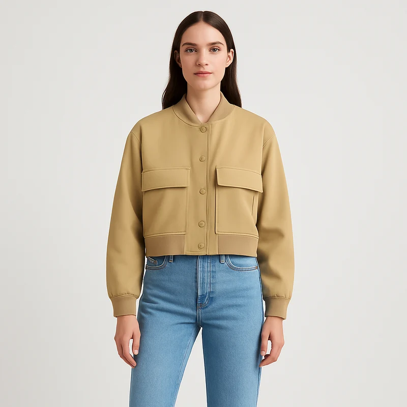 Beige weicher Fliegerjacke für Damen – Lässiger und bequemer Look