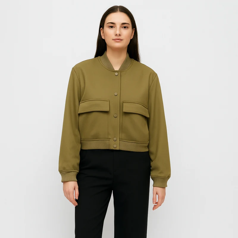 Beige weicher Fliegerjacke für Damen – Lässiger und bequemer Look